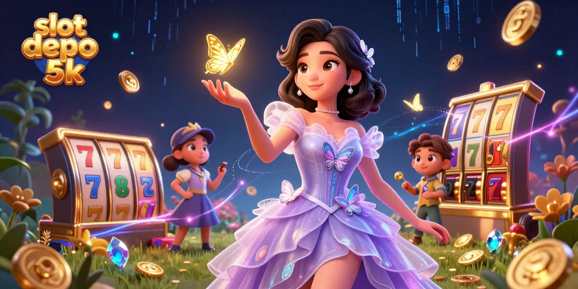 Experience winning thrills with slot depo 5k, a vibrant casino scene filled with lucky symbols and energy.