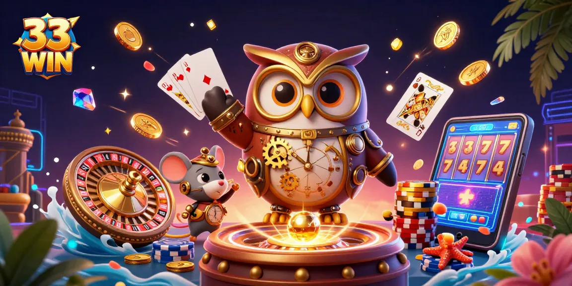 Spin the reels of 33 WIN in a vibrant, magical casino scene bursting with action!