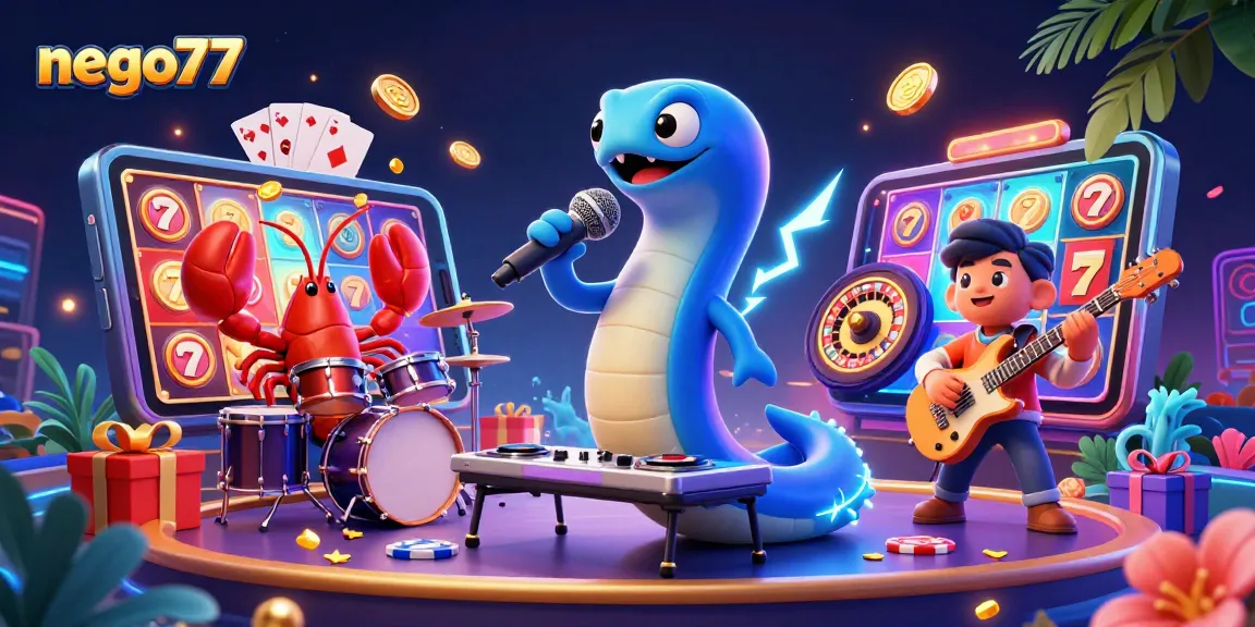 Experience the excitement of nego77 with vibrant underwater casino elements and characters in a dynamic scene.