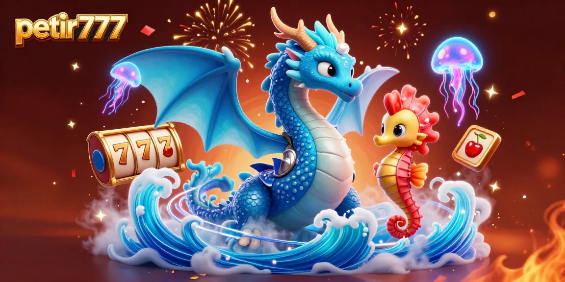 Experience thrilling wins with petir777 in a vibrant 3D casino scene featuring a majestic dragon and exciting slot elements.