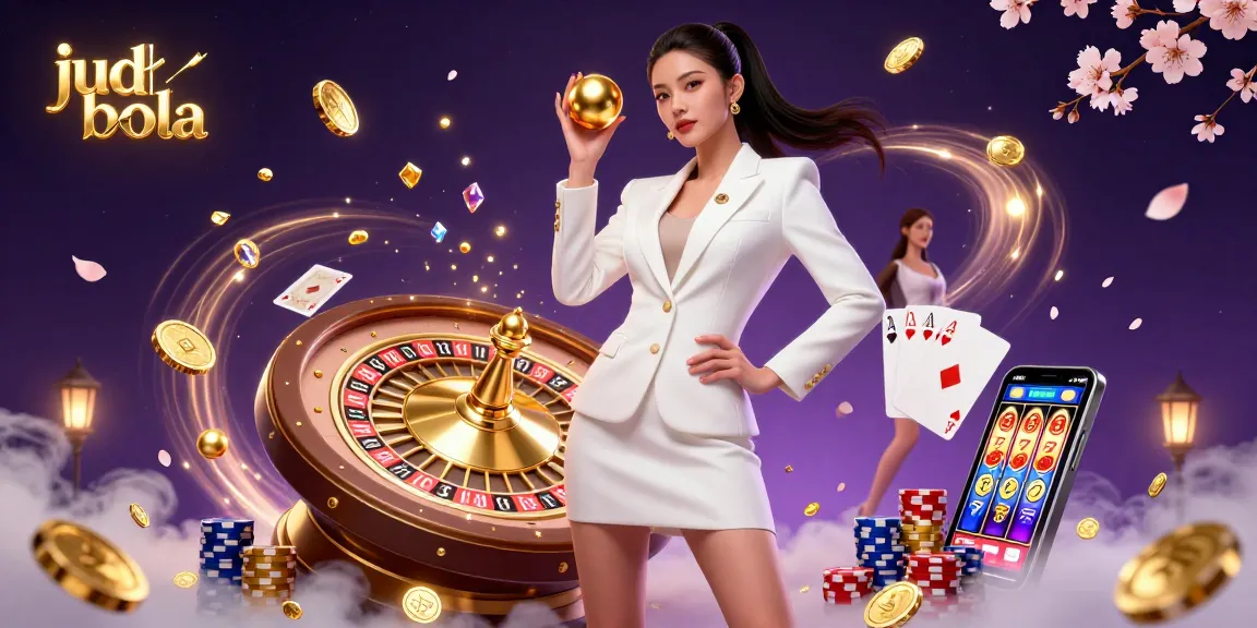 Experience exhilarating judi bola action with a stunning casino scene featuring a confident Asian woman and dynamic game elements.