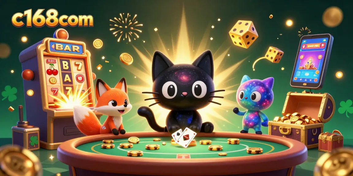 Join the cosmic luck at c168com with a black hole cat and vibrant casino elements!