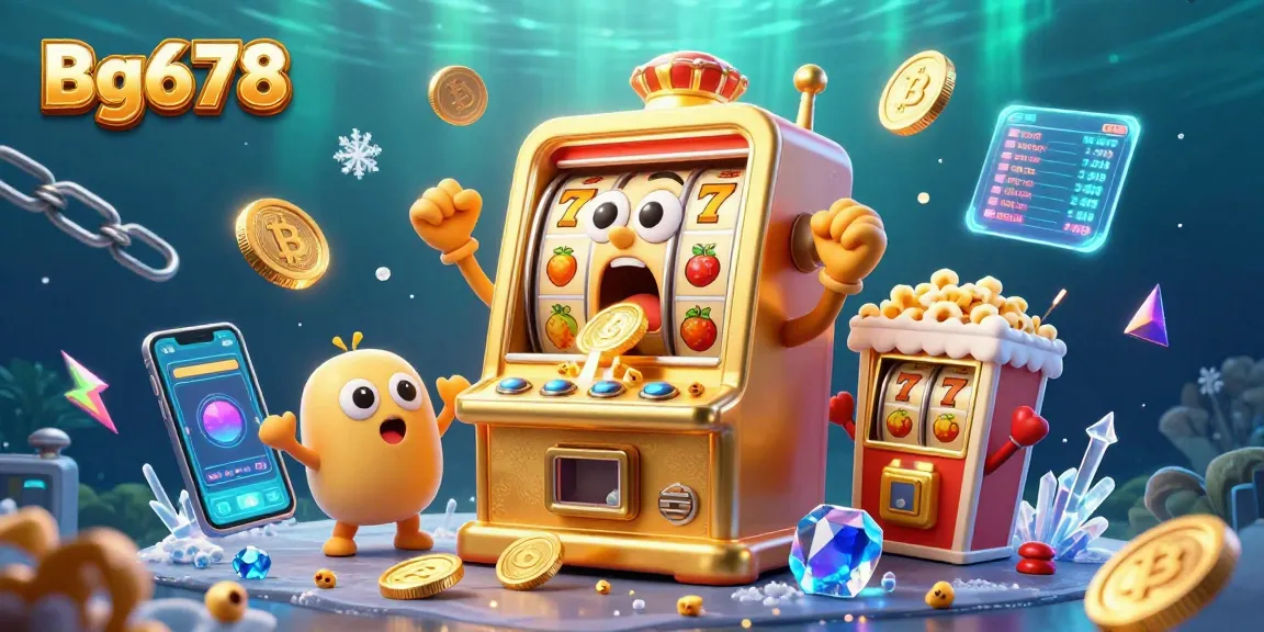Experience the thrill of Bg678 with vibrant slot machines and crypto elements in a dynamic game scene.