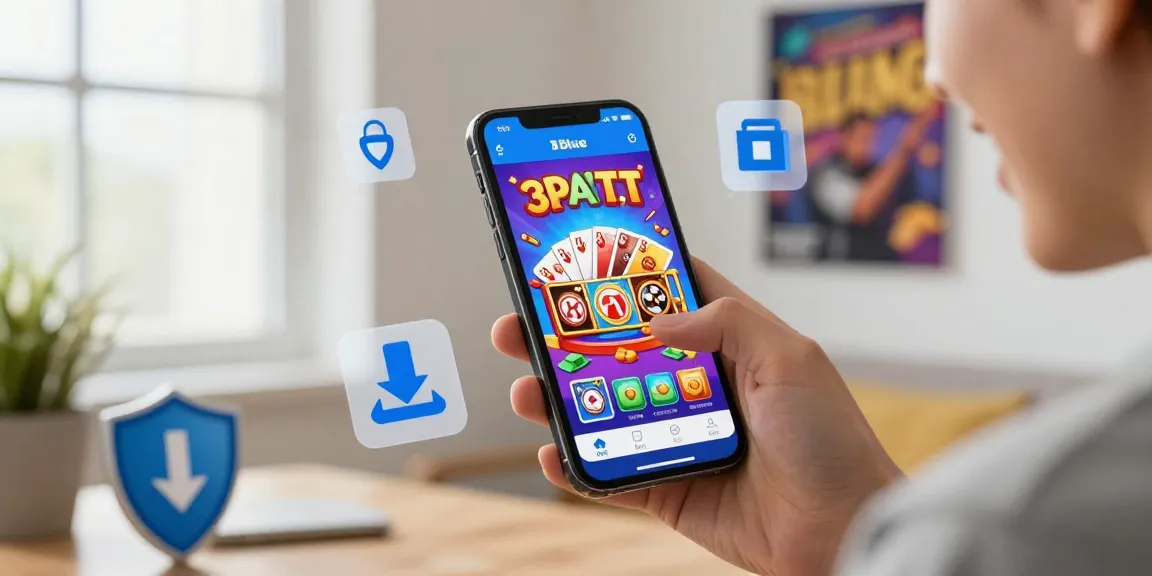 Safe download of 3Patti Blue app on smartphone with vibrant game interface.