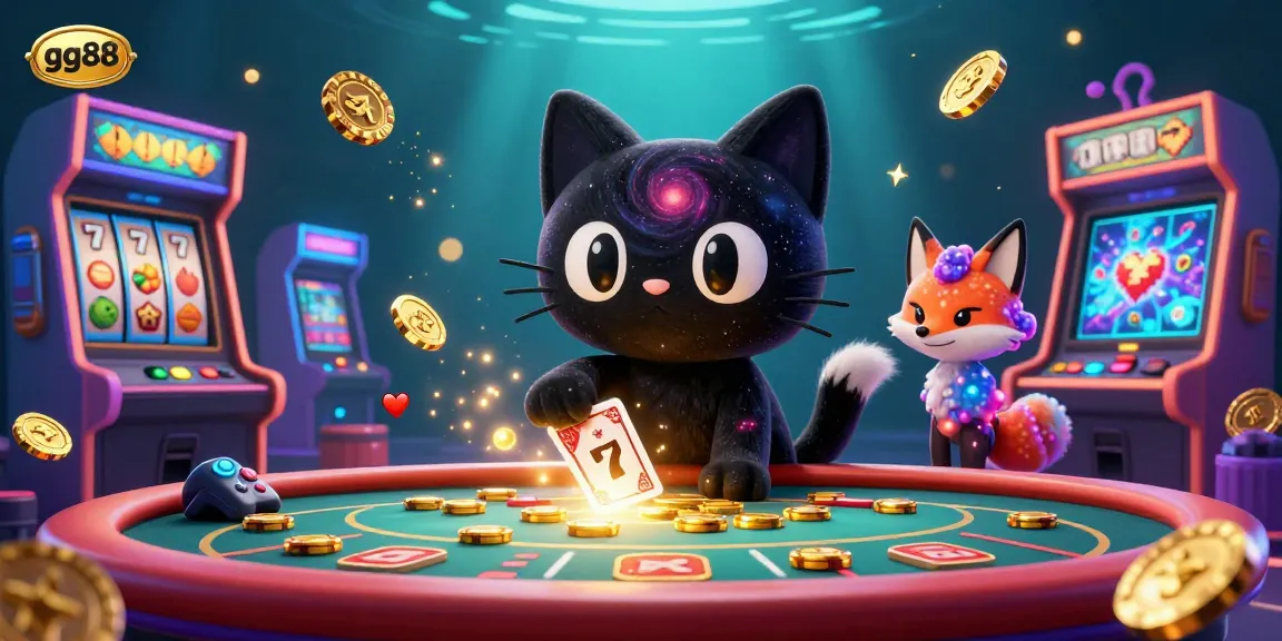 Engage with the vibrant cosmic casino scene at gg88 featuring a black hole cat and dynamic game elements.