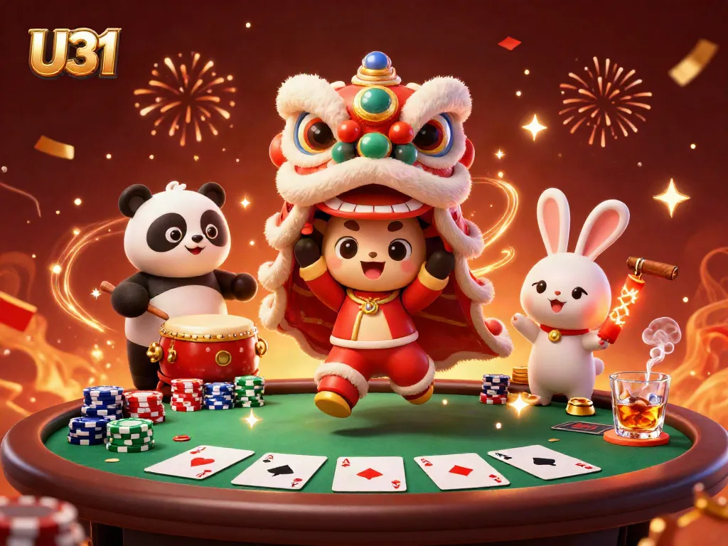 Experience thrilling gambling at U31 with a vibrant lion dance and dynamic poker elements.