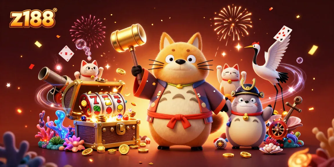 Experience the thrilling world of z188 with cartoon characters and casino elements exploding with excitement.