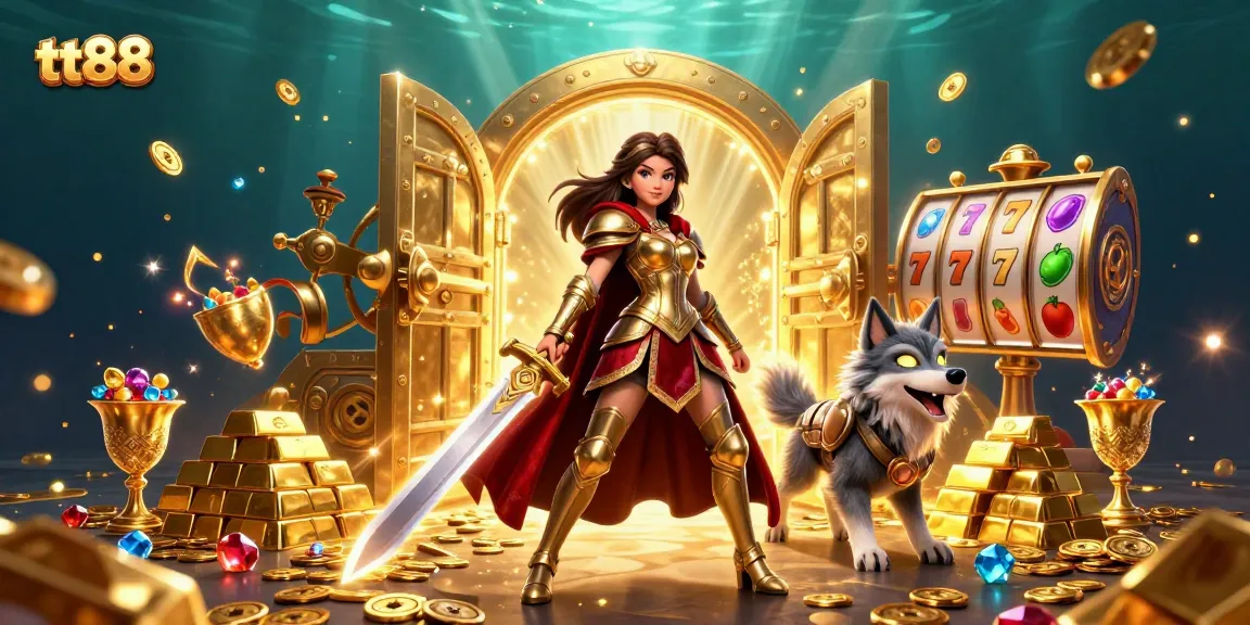 Win big at tt88 with an epic 3D casino scene featuring a warrior queen and treasures!