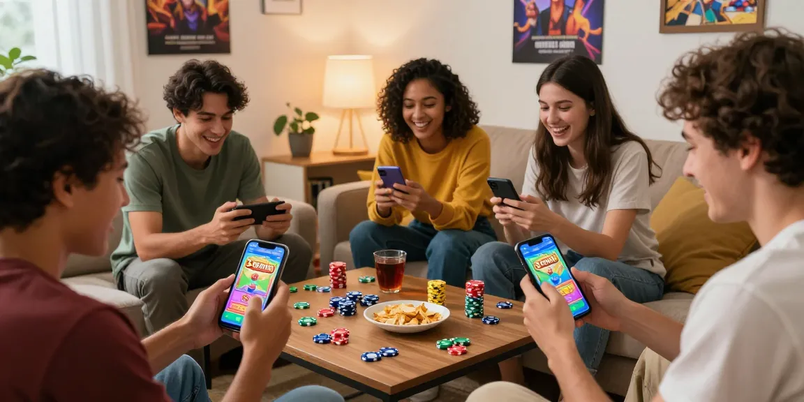 Gathering of friends enjoying the 3 Patti World game portal with smartphones, snacks, and a lively atmosphere.