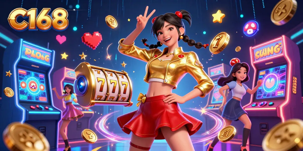 Experience thrilling gameplay at C168 with vibrant slot reels and a lively casino atmosphere.
