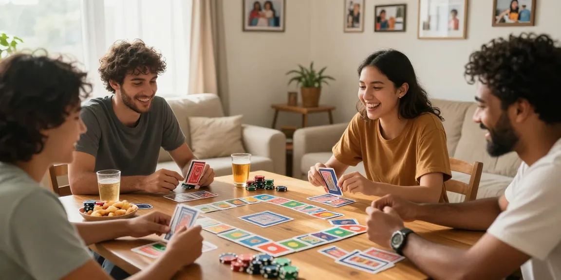Enjoying a card game with friends during a lively gathering.
