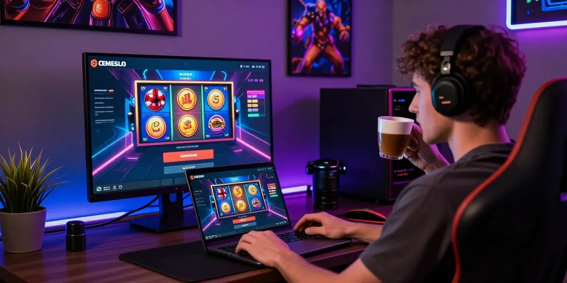 Login screen for Link Alternatif Cemeslot showcasing a vibrant gaming interface with a player enjoying an online slot experience.