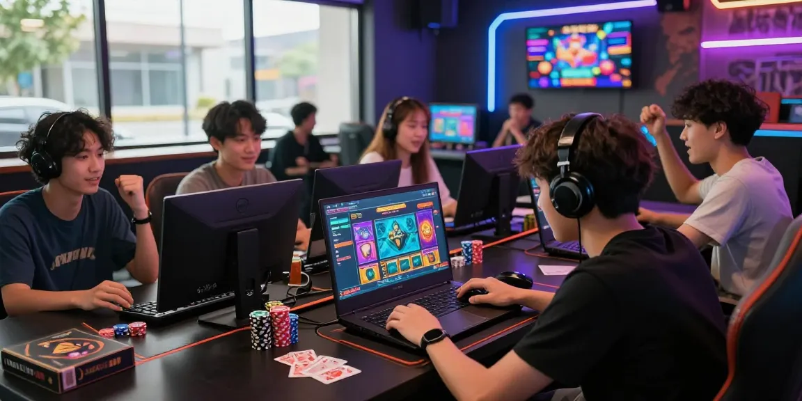 Exciting game bài đổi thưởng online gaming scene with diverse players interacting passionately.