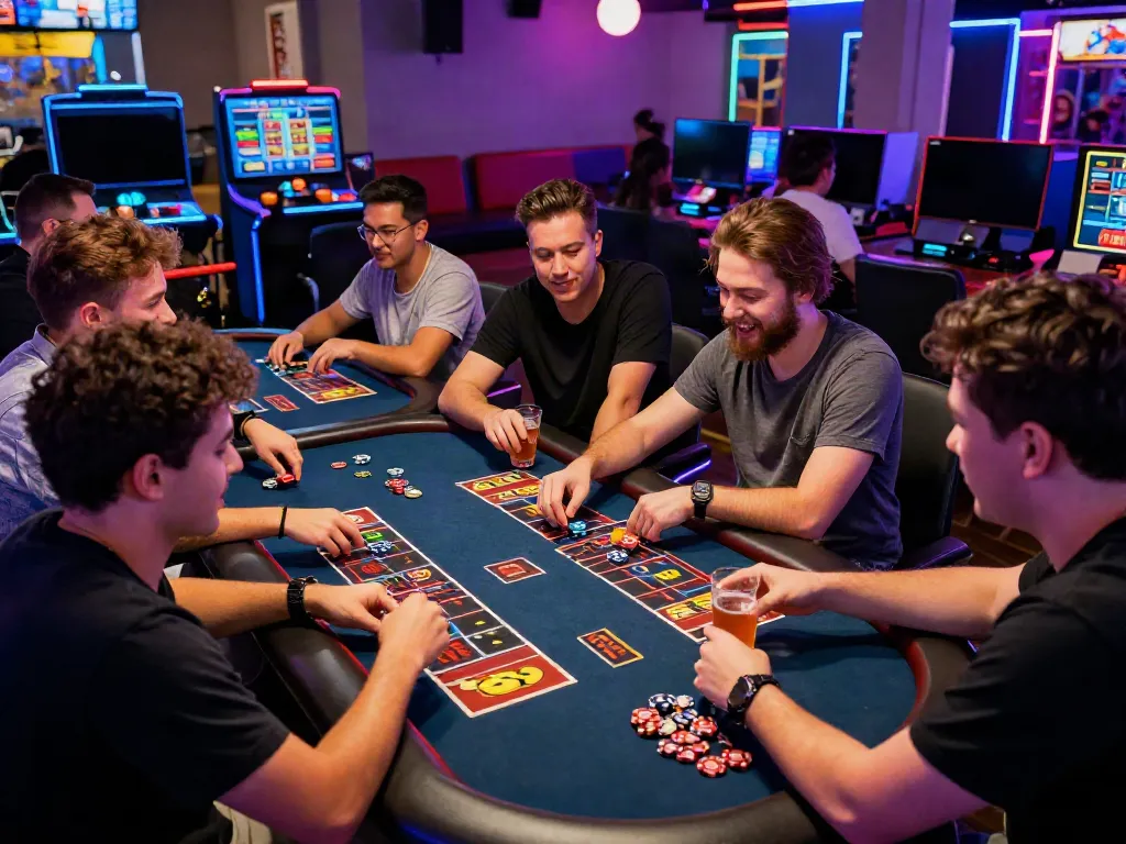 Exciting gambling moment at the unsurtoto gaming table with friends celebrating their strategies.
