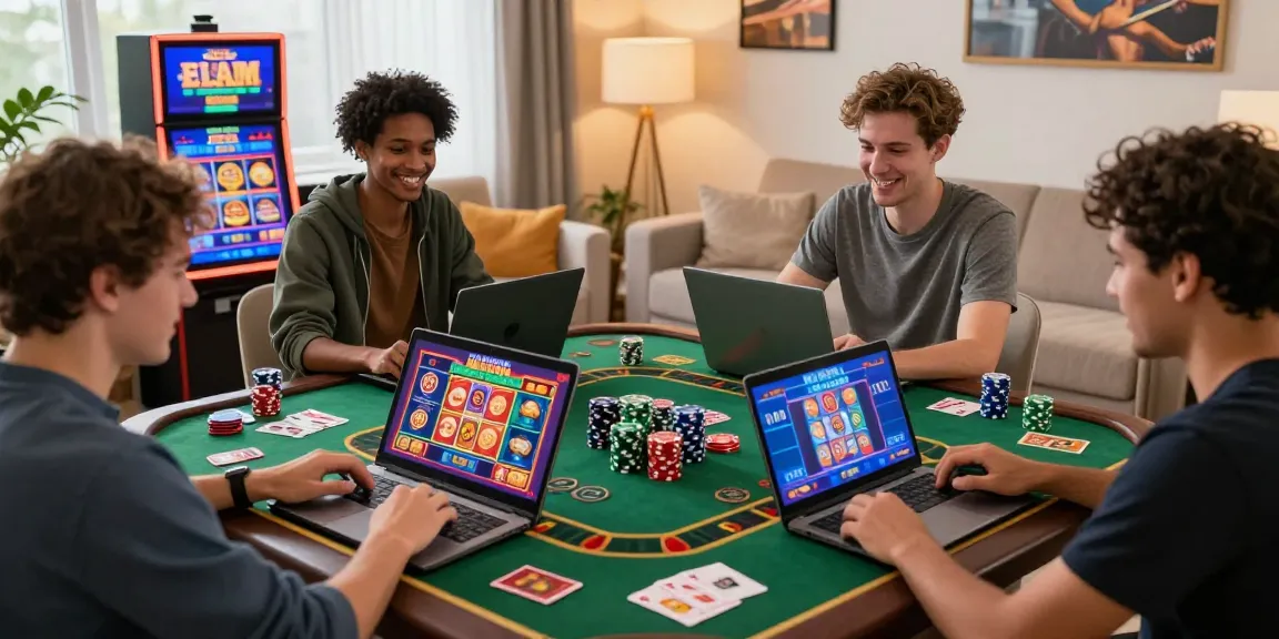 Players enjoying Free No Deposit Bonus offers at home with vibrant casino games on screen.