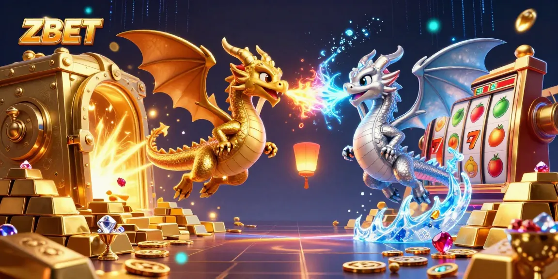 ZBET offers vibrant casino adventures with twin dragons, slot reels, and treasure scattering jewels.