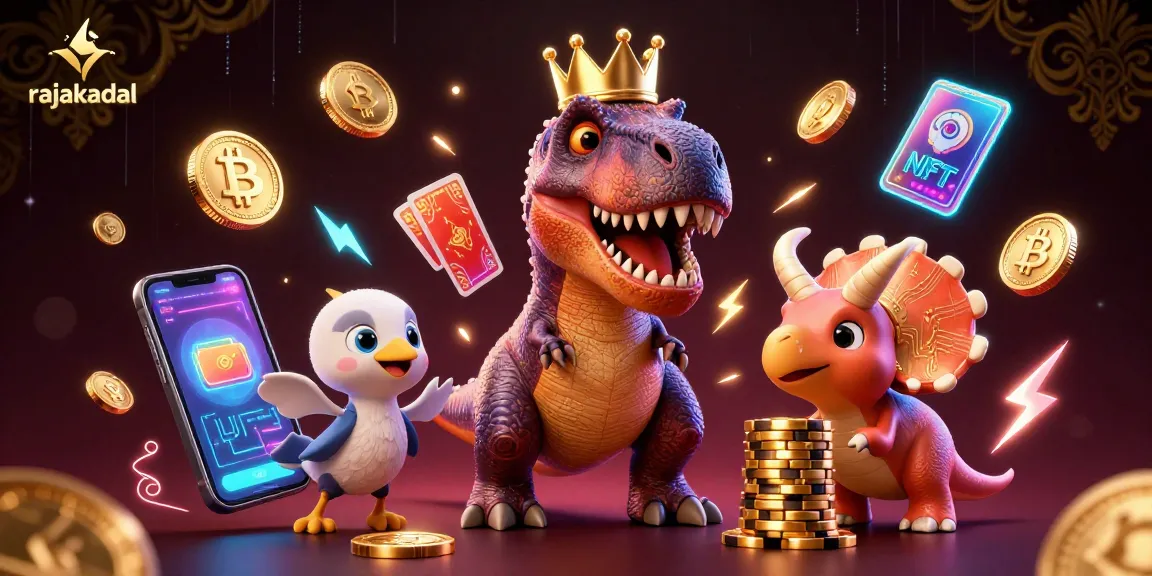 Rasakan sensasi bermain di rajakadal dengan T-Rex mengocok kartu dan triceratops menumpuk chip emas.
