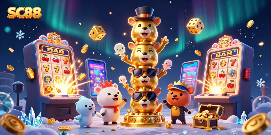 Engage with SC88 through a dynamic casino-themed illustration featuring vibrant characters and game elements.