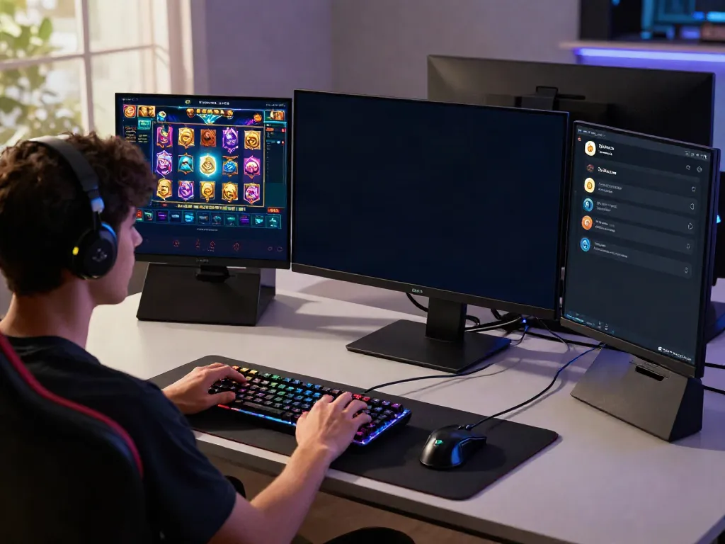 Player engaging with the QQMacan gaming platform in a modern gaming setup highlighting accessories and vibrant gameplay.