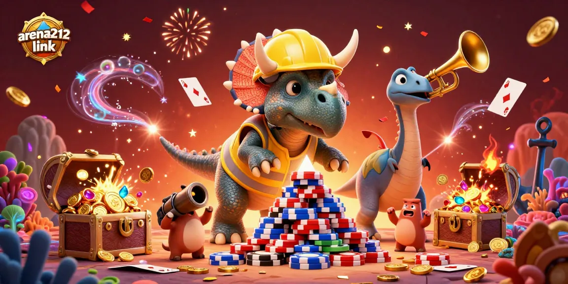 Merayakan kemenangan di arena212 link dengan ilustrasi kasino yang megah dan penuh warna.