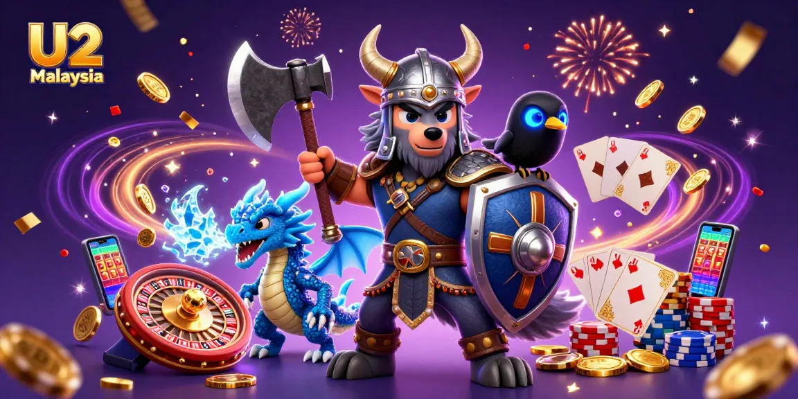 U2 Malaysia showcases thrilling slot reels and gaming excitement in a dynamic 3D casino scene.