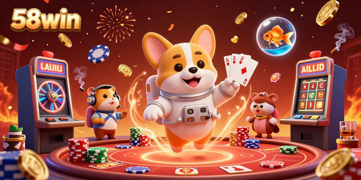 Engage in thrilling gameplay at 58win, exploring vibrant casino adventures with floating characters and exciting elements.