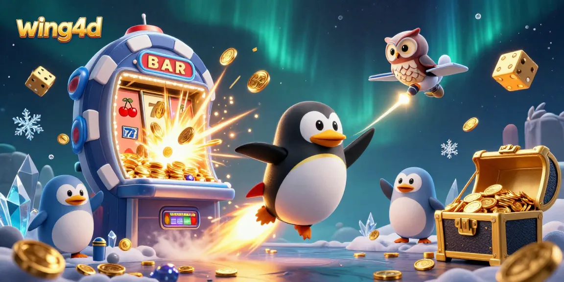 Engage in dynamic gameplay with wing4d as the golden penguin navigates a bustling casino universe.