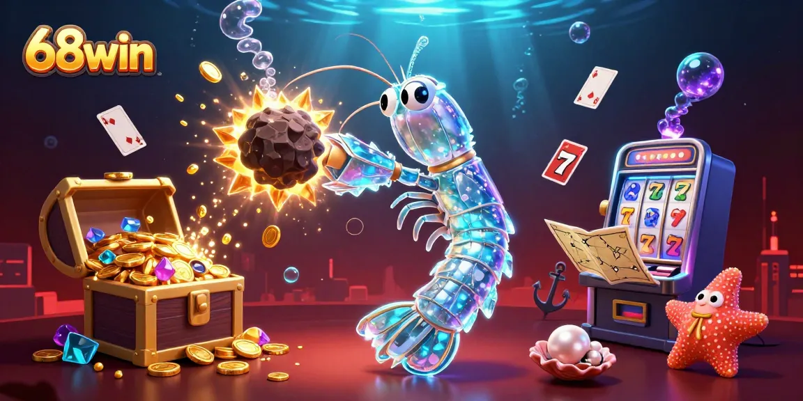 Experience the thrill of 68win with a vibrant and dynamic 3D casino illustration showcasing exciting game elements.