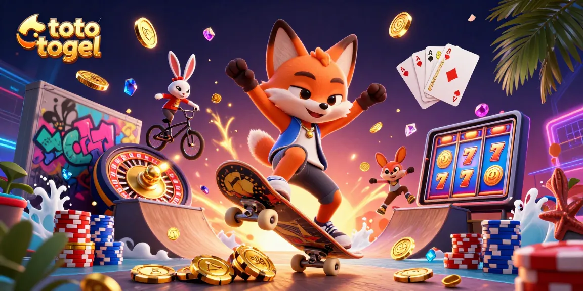 Engage in toto togel excitement with a fox and rabbit in a vibrant casino scene.