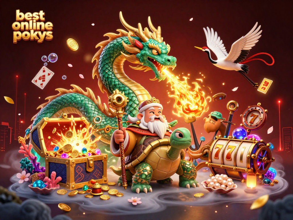 Experience the thrill of the best online pokies with a dynamic dragon, turtle sage, and lucky cranes.