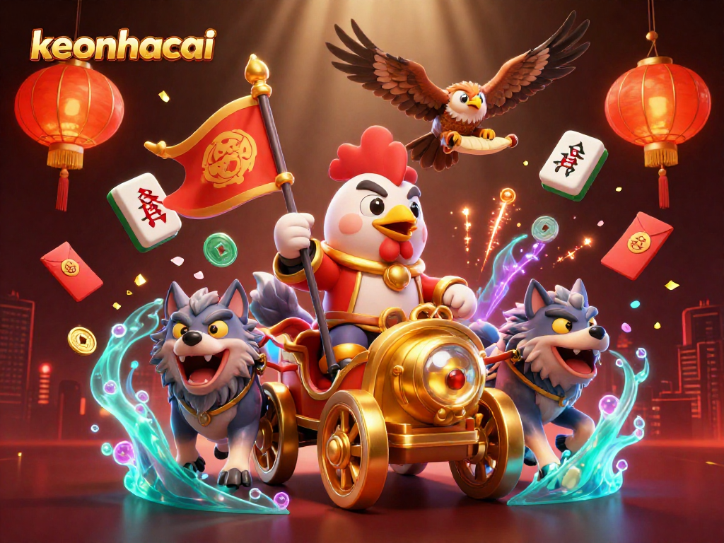 Engage with keonhacai's vibrant casino world featuring dynamic 3D illustrations of luck and strategy.
