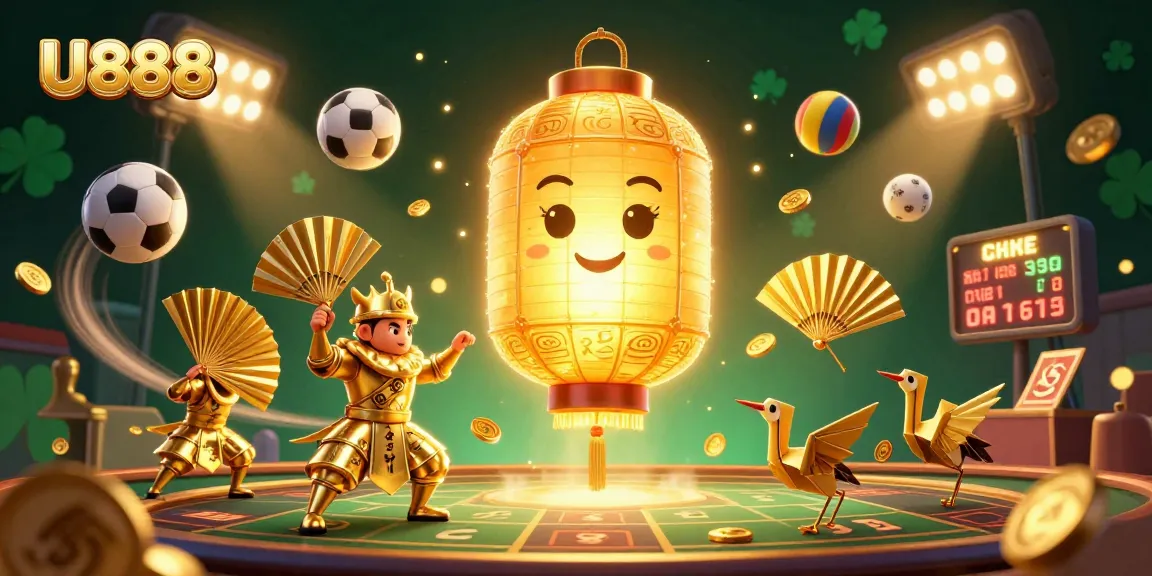 Experience thrilling gameplay at U888 with a vibrant casino scene featuring sports and magic elements.