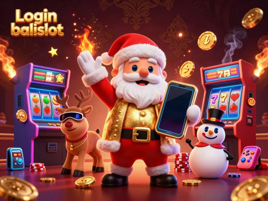 Experience the thrill of Login balislot with Santa, a reindeer dealer, and a poker chip snowman in a festive casino.