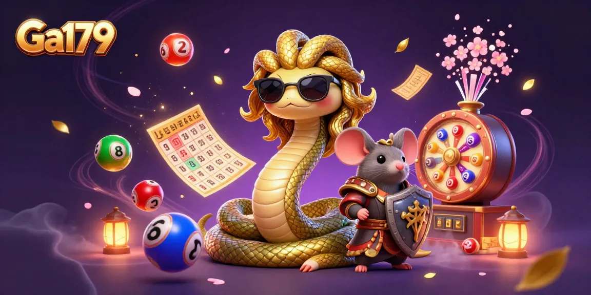 Engage with Ga179's enchanting gaming world featuring Medusa, a brave mouse, and vibrant lottery elements.