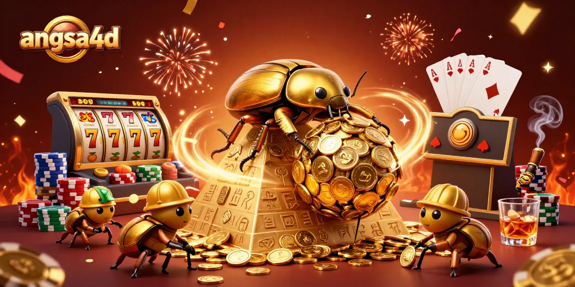 Experience the thrilling action of angsa4d with golden beetles and jackpot slots in a vibrant casino scene.