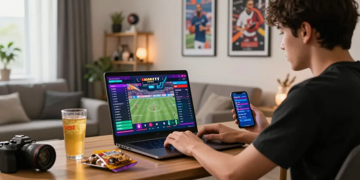 Engaged user exploring fun88thaimeth on a stylish laptop during sports betting.