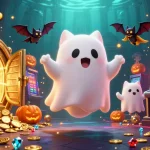 Experience thrilling jackpots at situs toto with vibrant visuals of ghostly slots and treasure.