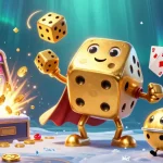 Engage with Open88's casino excitement, featuring golden dice and a vibrant slot explosion.
