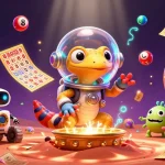 Engage in thrilling experiences at OPEN88 with vibrant casino elements, showcasing lottery excitement and animated characters.