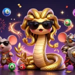 Experience dynamic RR88 gaming excitement with colorful elements and friendly characters in a vibrant casino setting.