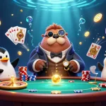 E2BET players enjoying an exhilarating hand at an underwater casino table with vibrant action.