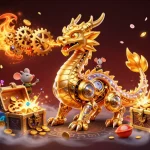 Experience thrilling wins at Raybet with a golden dragon and dazzling treasure in a dynamic casino scene.
