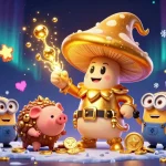 Experience exciting gaming moments with Jai club's whimsical illustration featuring magical characters and nostalgic game elements.