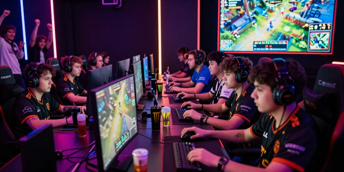 Engaging esports competition at hitclub with players focused on screens and vibrant arena atmosphere.
