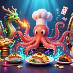 Win big at kèo nhà cái 55 with a dynamic 3D casino scene featuring a chef octopus and golden treasures.