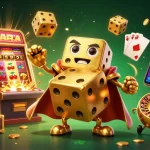 Experience the thrill of f8beta2 with golden dice golems and jackpots bursting in this vibrant illustration.