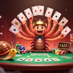 Experience the thrilling action of DA88 with a lively illustration showcasing a millipede dealer and high-roller during a poker game.