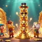 Situ judi bola captivating action scene showcasing a dynamic golden totem pole amidst sparkling treasures and casino elements.