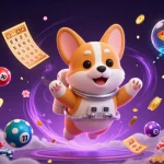 Permainan slot menarik di idx66 dengan corgi astronot dan elemen kasino terapung.
